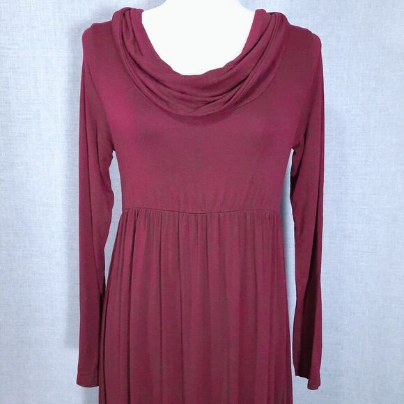 Mother Bee Maternity Maxi Dress Size Small Long Sleeve Cowl Neck Maroon Stretch - Picture 5 of 14
